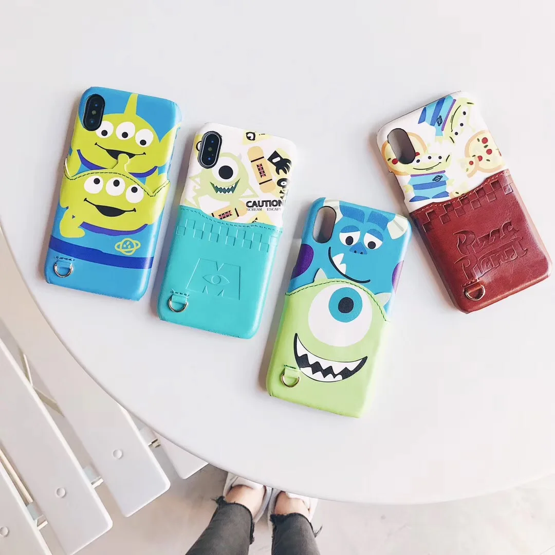 

Cartoon Story Three Eye Monsters Cover Cases for iPhone XR XS MAX 7 8 6S 6Plus PU Leather Wallet Card half pack hard shell