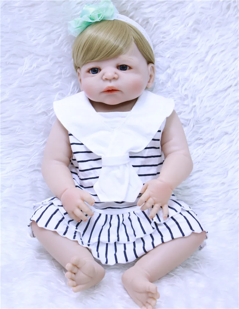 55cm Full silicone body reborn  baby girl doll toys 22 inch princess toddler babies doll fashion birthday gift bebe bonecas