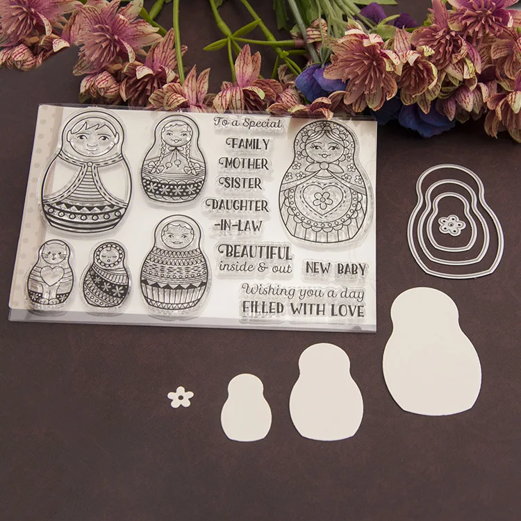 

Russian Doll Clear Stamp Metal Cutting Dies for Scrapbook Card Making Handmade Gift Letter Decorate DIY