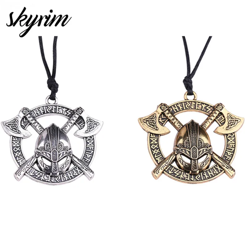 

Skyrim Norse Vikings Futhark Rune Sigil THOR'S HAMMER & Odin Raven Charm Necklace Slavic Amulet Pendant Necklaces Man Jewelry