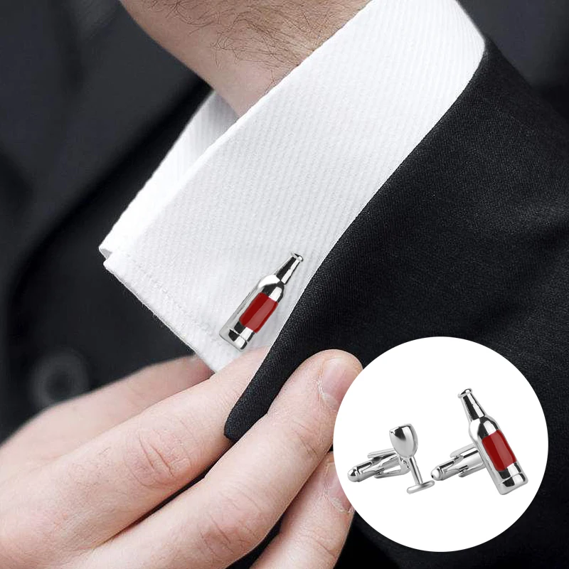 

Creative High Quality Cufflinks Unisex Button Gift Bottle Wine Glass Double Cufflinks Alloy Durable Men's Cufflinks Tie Clip