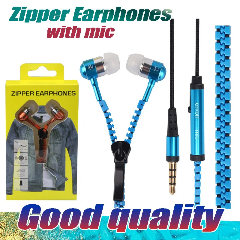 50PCS Wired Zipper Style earphones in ear Stereo Hands Free Zip