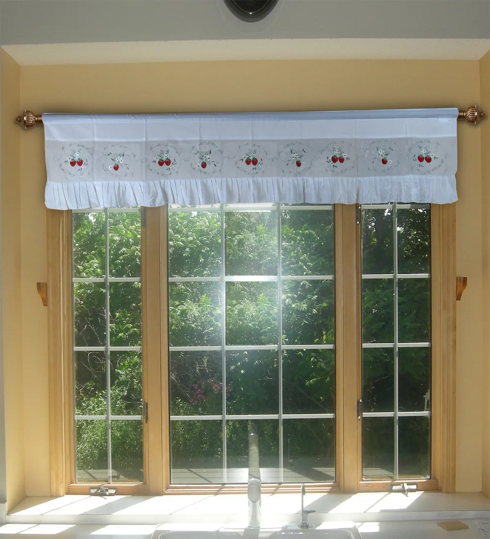 Morango Bordado Cortinas Valance Presa E Conjunto Camada Tule Morango Bordado Cortinas Valance Presa E Conjunto Camada Tule
