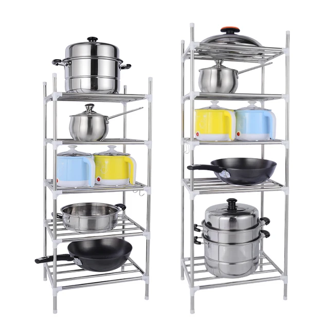 Best Price 1 Kitchen Cabinet Pantry Pan Organizer Multilayer Storage Rack Floor Stand Kitchen Shelf Holders