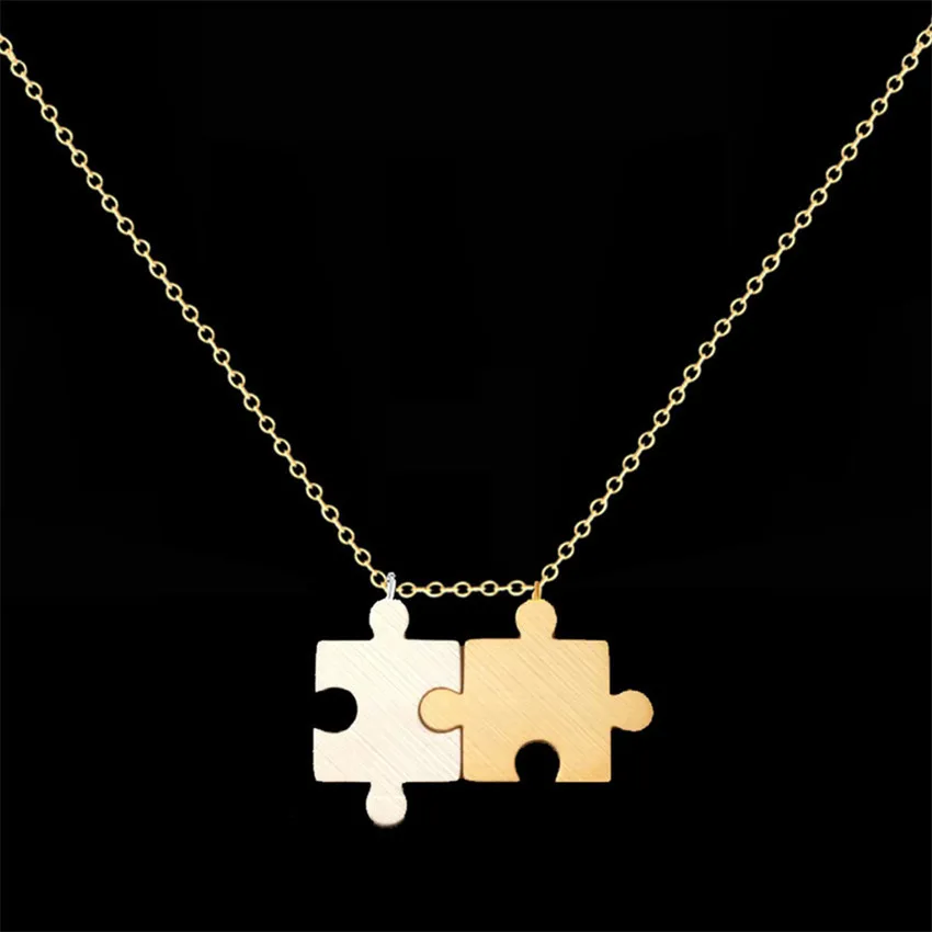 Jigsaw Jewelry Matching Puzzle Piece Necklace Pendant For Women Maxi Collares Joyas Stainless Steel Chain Boho Chocker BFF