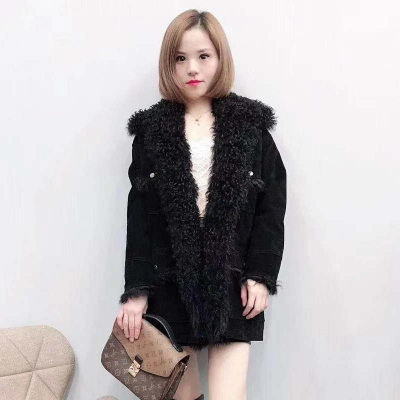 

HUYOU Women's Fur Coat Leather Jacket Sheepskin Coats Genuine Lather Jacket Women Casual Real Fur Coat Natural Fur Female Jacket