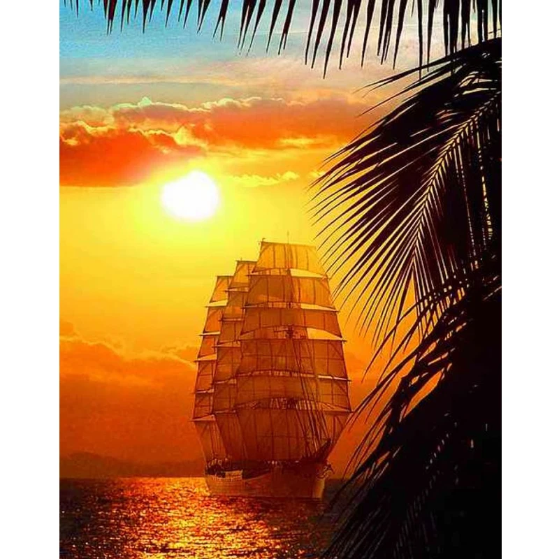 

Diamond Embroidery Ship landscape Full Square 5d Diy Diamond Painting Scenery Diamond Mosaic Rhinestones Pirate Ship Sunset