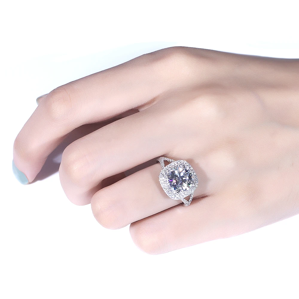 Женское кольцо с муассанитом 3 карата из белого золота 585 пробы|diamond white gold|diamond halo