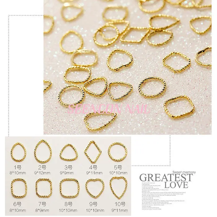 50pcs The new Japanese style nail art twist metal ring The hollow Spiral pattern nail metal frame nail circle