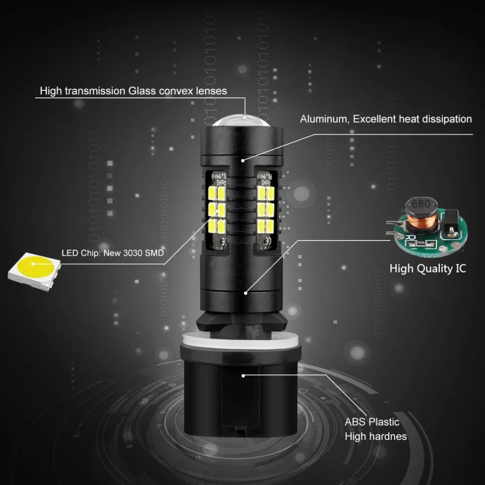 Светодиодная лампа H27 2 шт. 880 881 P13W PSX26W 1200LM 6000K 12 В 24 белый противотуманный