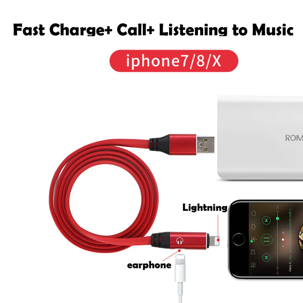 2 في 1 النايلون مضفر USB ل البرق شاحن كابل الحبل مع سماعة جاك دعم الموسيقى مزامنة بيانات الدعوة ل فون X/8/7/6