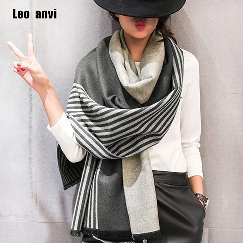 Goedkoop Leo anvi 2018 merk vrouwen sjaal Winter mode bandana cachecol feminino Warme kasjmier Sjaal luxe streep poncho femme pashmina