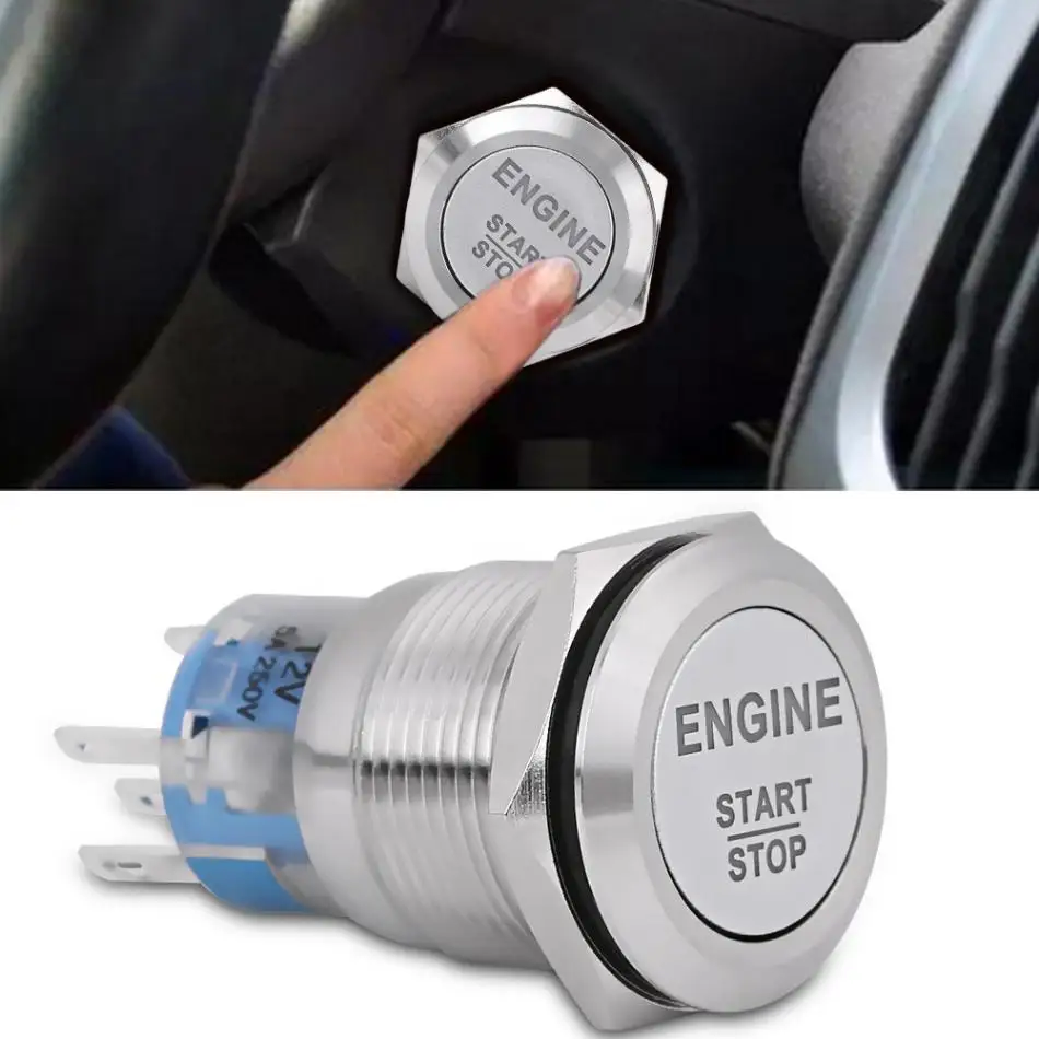 

Auto 19mm Ignition Switch 12V White LED Car Engine Start Stop Push Button Switch