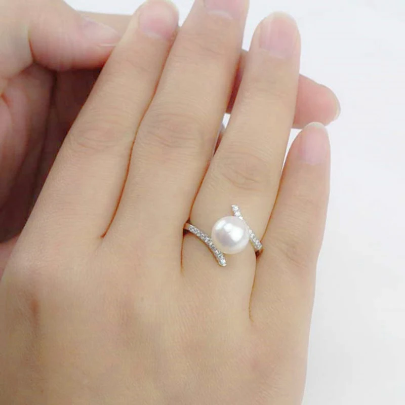 

Fashion Simulated Pearl Party Ring For Women Jewelry Elegant Silver Color Crystal Engagement Rings Female Anel Z5D108