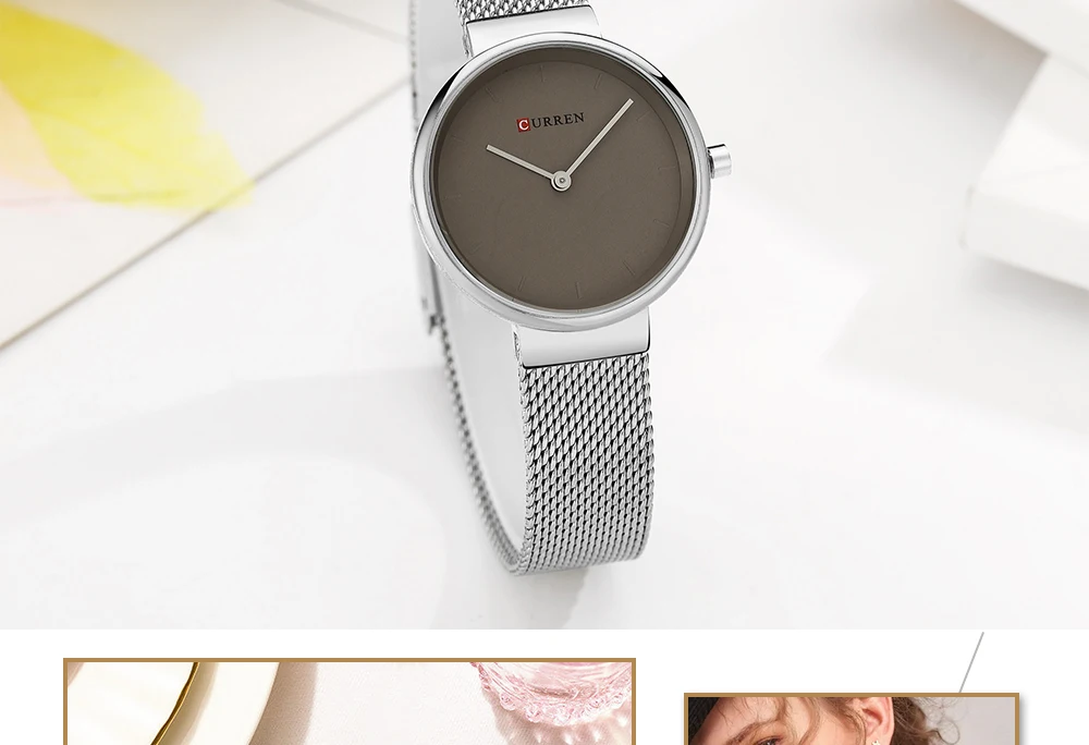 Женские часы с сетчатым браслетом из нержавеющей стали CURREN Простые Модные кварцевые наручные часы женские часы Montre femme