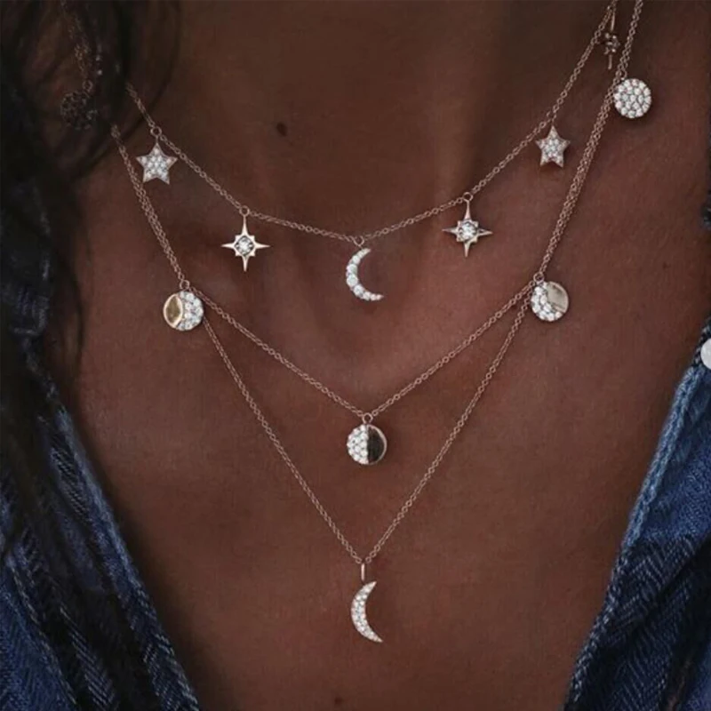 Utimtree Charms Silver Gold Multilayer Chokers Necklaces for Women Boho