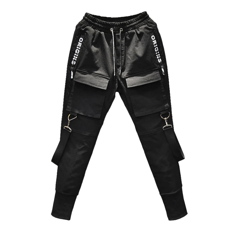 Новые модные брендовые стильные мужские брюки для бега, Осенние уличные брюки в стиле хип-хоп с боковой молнией и карманами из ленты, спортивные брюки, брюки-карандаш - Цвет: Picture Black