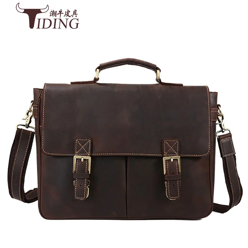

2017 new Famous Brand Casual Men Briefcase Crazy Horse Leather Men's Messenger Bag Male Laptop Bag Men Business Travel Bag
