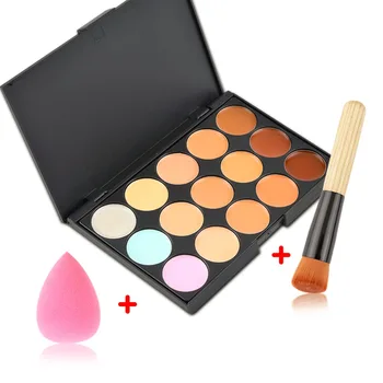

15 Color Pro Concealer Face Primer Cream Contour Palette Makeup Base Corrector Palette + Sponge Puff + Powder Brush Make up Tool