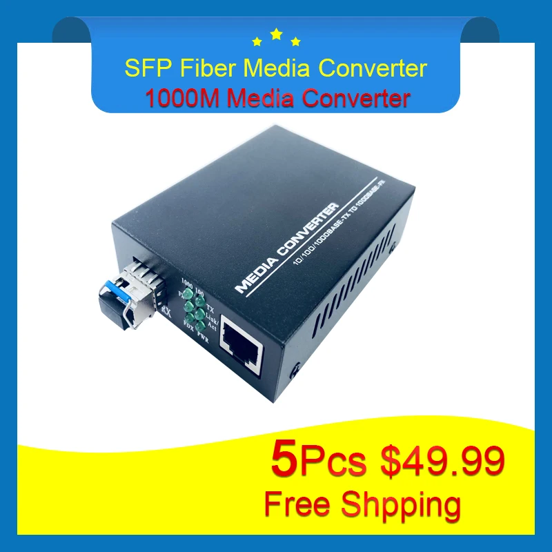 5 шт. оптоволоконный преобразователь SFP на RJ45 гигабитный медиаконвертер 10/100