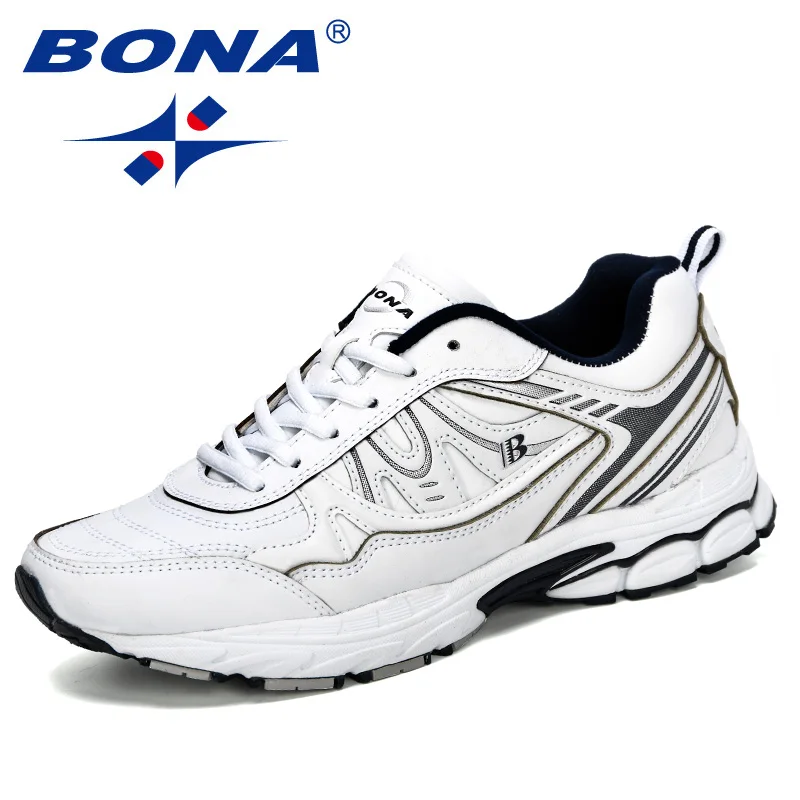 BONA/Новинка года; классические мужские кроссовки для бега; уличная спортивная обувь; Zapatos; легкие удобные спортивные мужские кроссовки; трендовые - Цвет: White deep blue
