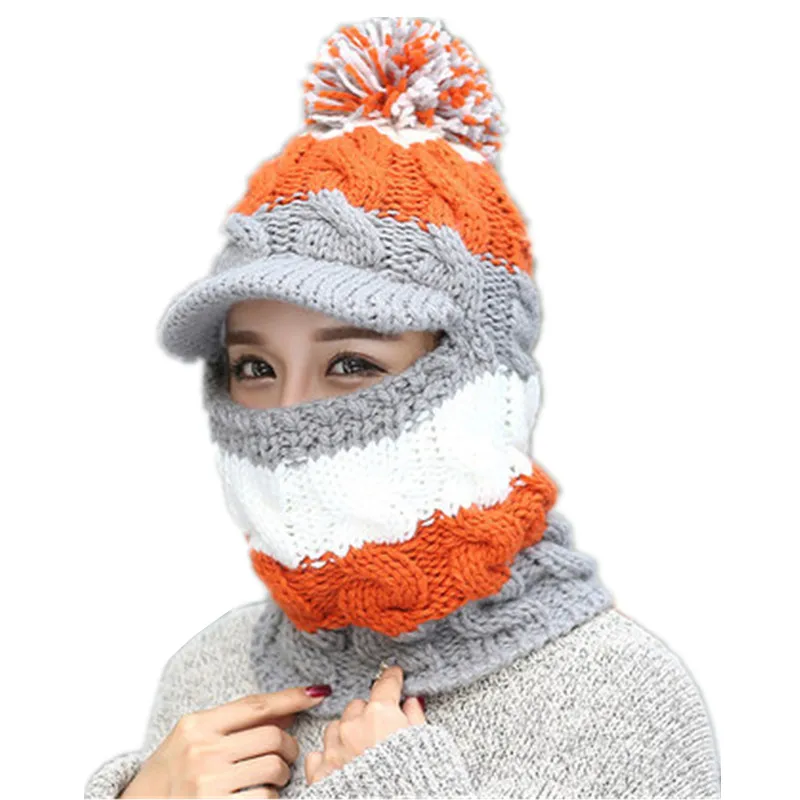  Women Winter Warm Hats Balaclava Neck Warmer Unisex Motorcycle Beanies Cap Face Mask Beanies For Women Fashion Bonnet Female