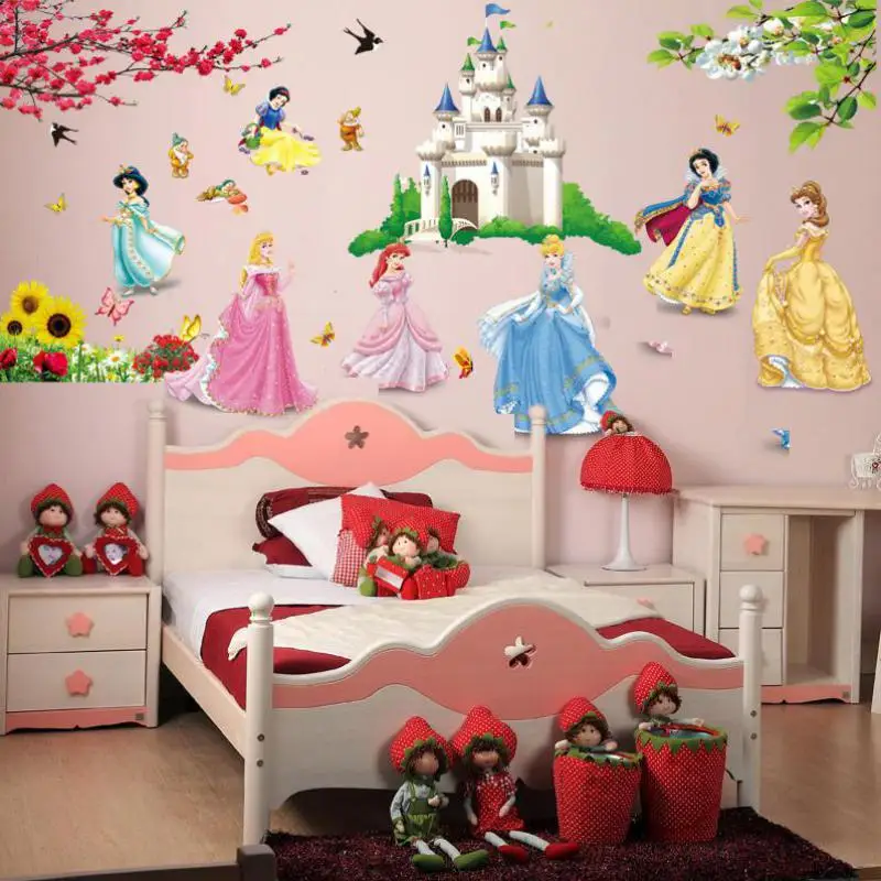 

high quality Seven Princess Bird Flower Wall Sticker Home Decor Children Room Girl Child Bedroom Border Tiles For Bathrooms