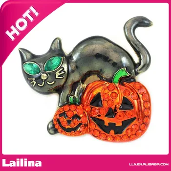 

Happy Halloween Party Event Black Cat And Lantern Pumpkin Brooch Pin Costume Charm