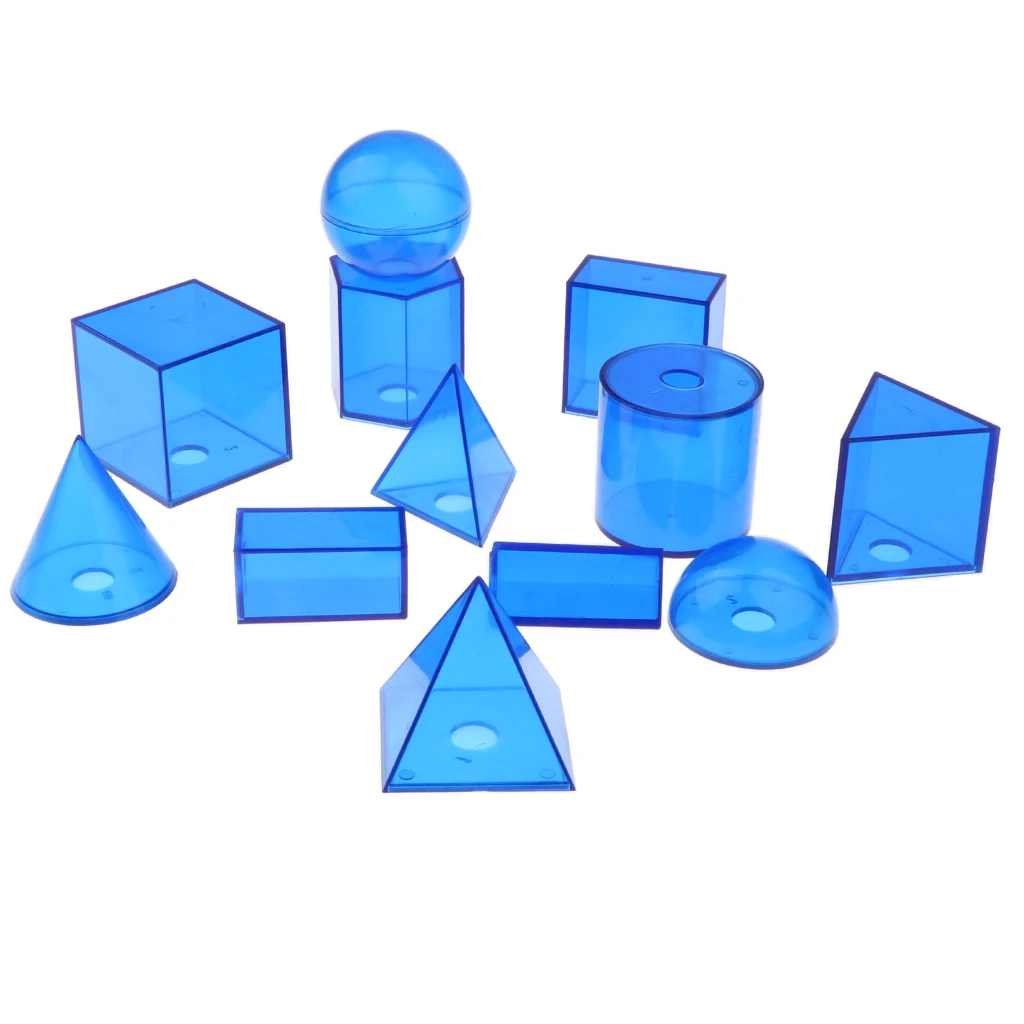 Pack of 12Pcs Plastic Geometric Solids - 3D Geometry Exploring Volume Shape Visual Aids Mathematics Math Educational Student Toy