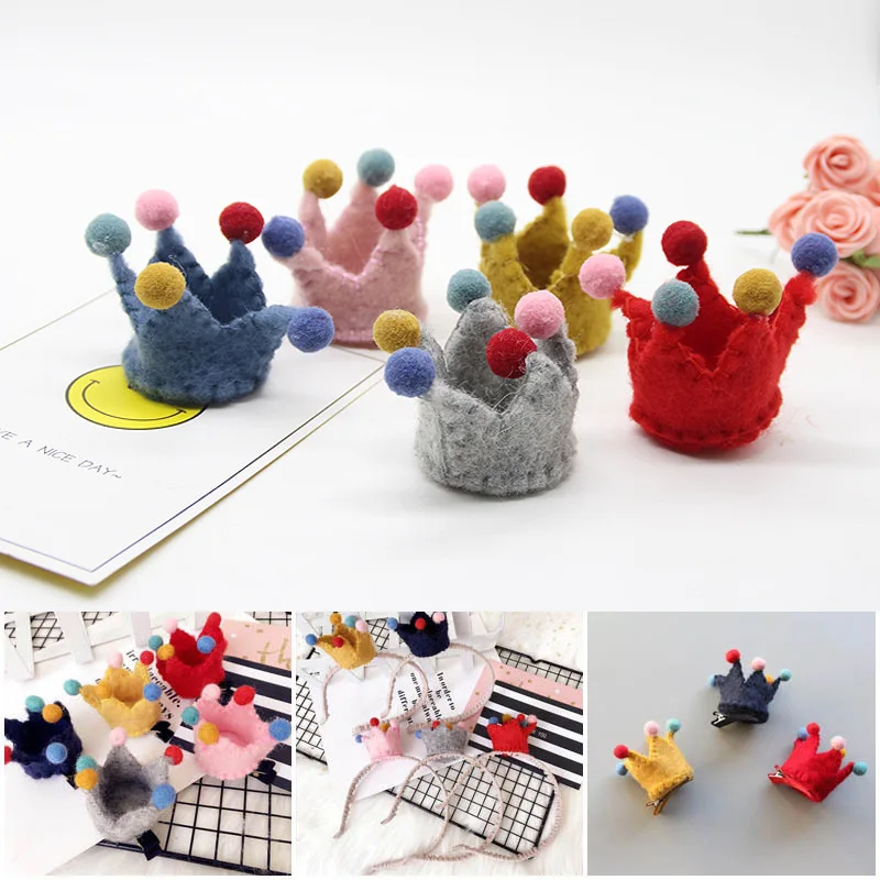

4pcs/lot Handmade Wool Felt Craft Dolls DIY Jewelry 3D Kawaii Crown Patch Sticker for Girls Hair Elastic Head