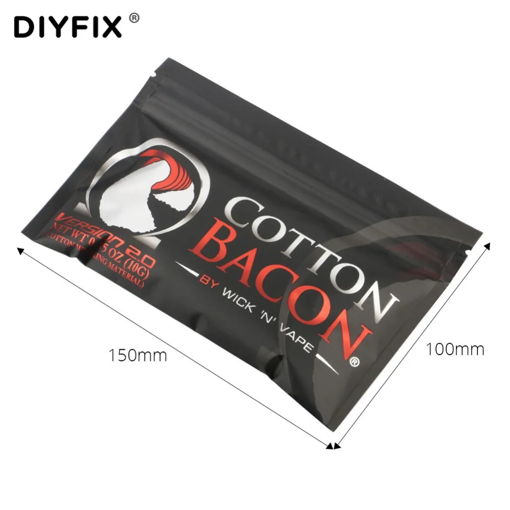 DIYFIX 2 сумки бекон хлопок натуральный хлопковый фитиль для электронной сигареты обслуживаемый испаритель без ёмкости для жидкости RBA DIY атомайзер для вейпа хлопок