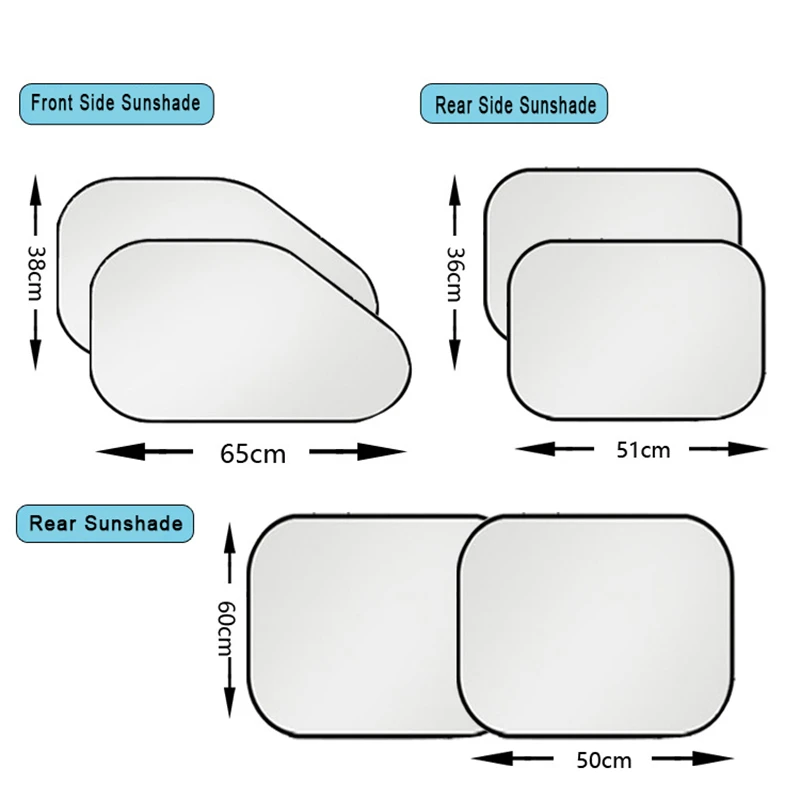 MoFlyeer Auto Car Windshield Block Sun Shade 6 Piece Set Folding Silvering Reflective Insulation Car Window Sun Shade Visor