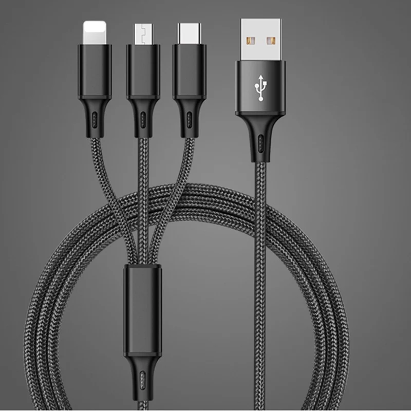 Baseus 3 в 1 USB кабель для iPhone кабель Micro USB кабель type-C кабель для samsung Xiaomi HUAWEI lenovo кабель для быстрой зарядки - Цвет: Black