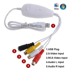 USB 2,0 аудио видео захвата карты устройства Аналоговое видео от VHS, V8, Hi8, 8 мм видеокамеры камеры к цифровой MP3 DVD MAC OS и Win10 64