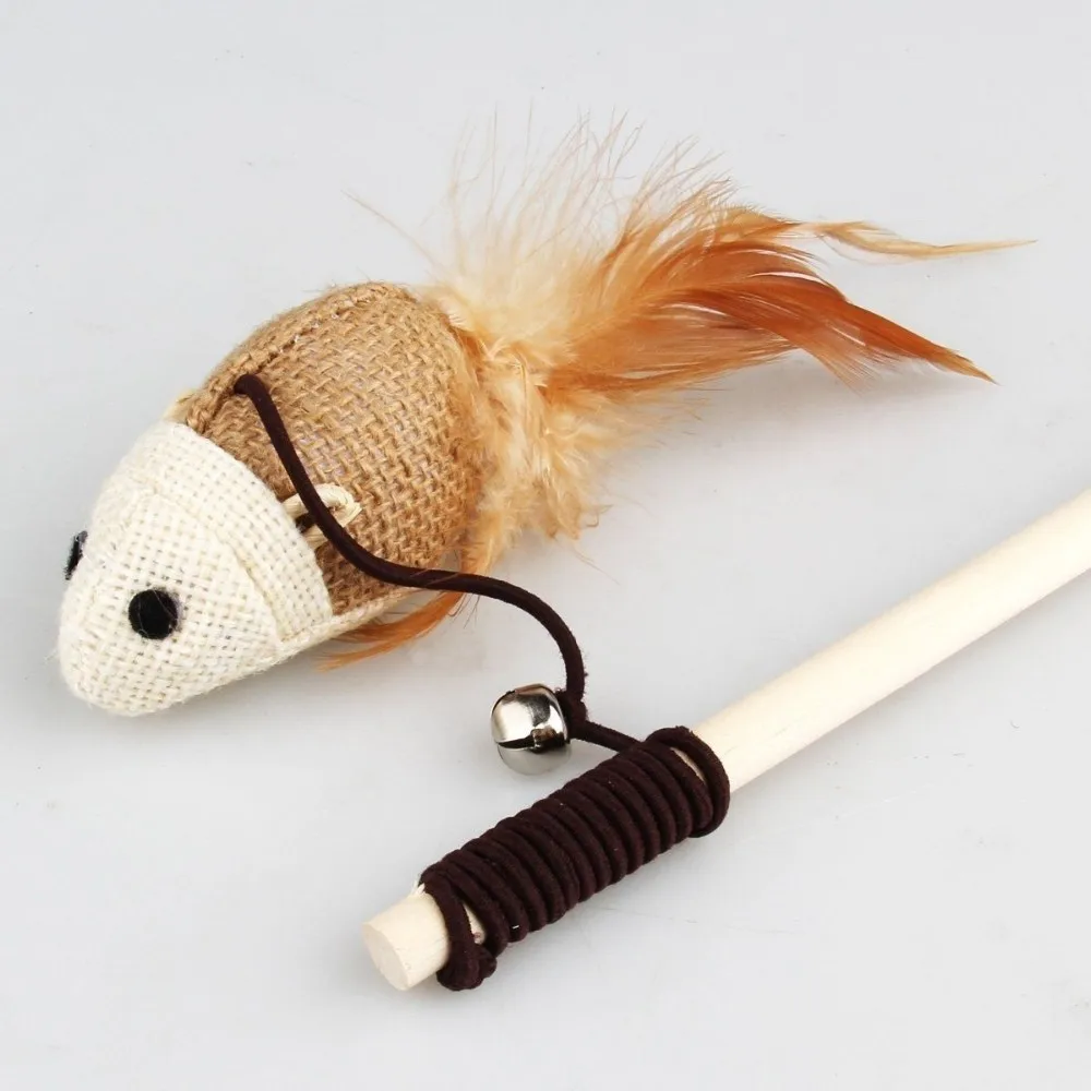 Kitten Cat Pet Feather Toy Wire Chaser Wand Teaser Feather With Bell Beads Play Funny Cat Toys Accessories  (10)