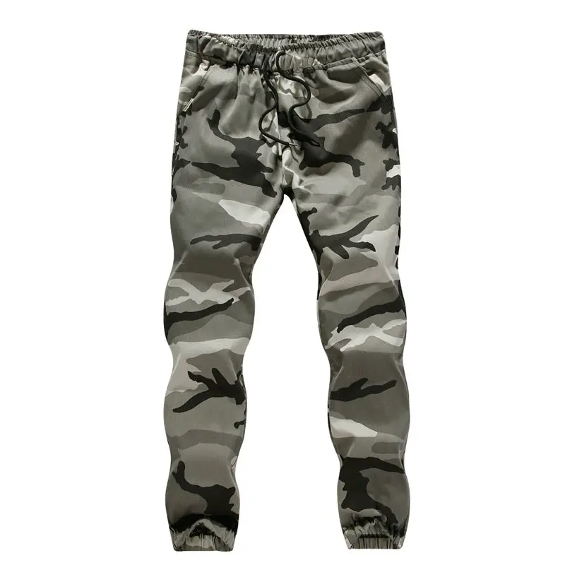 Камуфляжные штаны для бега, мужские хлопковые повседневные облегающие шаровары, весенние осенние камуфляжные мужские брюки, S-4XL - Цвет: Grey Camouflage