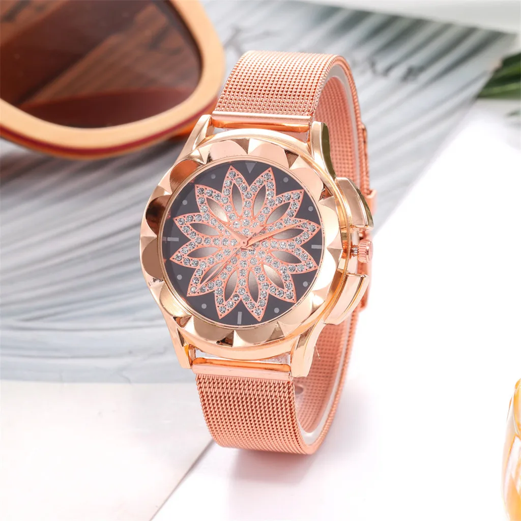 

Susenstone vansvar Casual Quartz Stainless Steel Band Women Lucky Flower Rhinestone Watch Wristwatch Clock Gift Reloj femenino@5