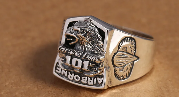 

Retro Punk Hiphop Rock Street S925 Sterling Thai Silver US Army Eagle Head Rings for Men Male Boy Fine Jewelry US Size 9-12.5