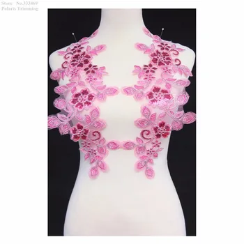 

Newest Free Shipping 1pair=2pcs x Sew-on Pink/Silver Flower Sequins Lace Applique Trim Patches Dance Costume Decorating PBNC112C