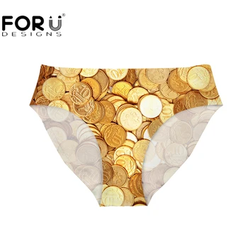 

FORUDESIGNS Cotton Women's Briefs Sexy Mid-rise Panties Gold Coin Printed Seamless Panties Ladies Briefs Underwear Lingerie S-XL