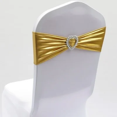 Shiny Chair Band Spandex Lycra With Plastic Buckle Banquet Wedding Chair Decor