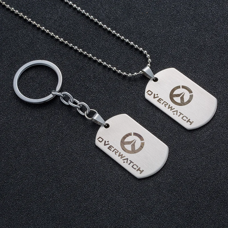 LOGOTIPO jogo Overwatch gargantilha colar & chaveiro Tag de Cão Pingente de aço inoxidável Dos Homens & Mulheres Colares cadeia Liga