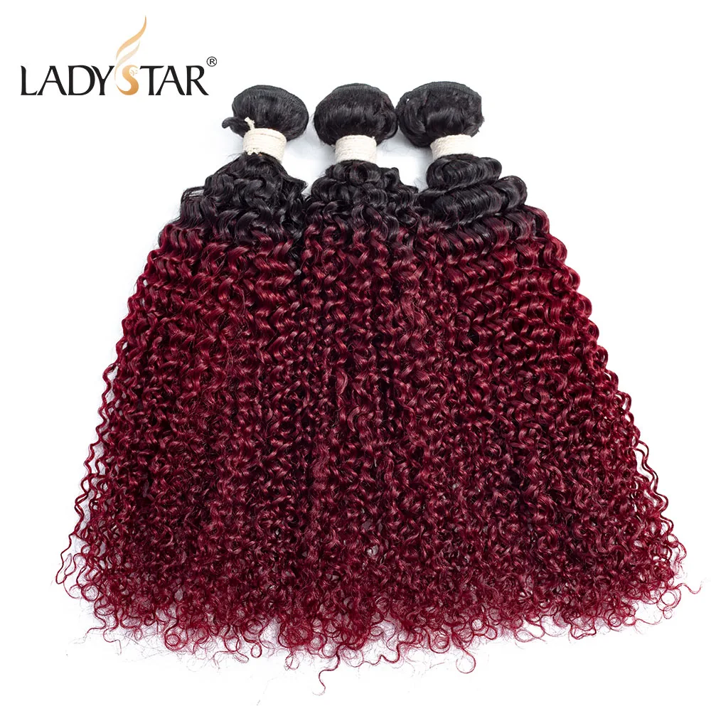 

LADYSTAR Peruvian Kinky Curly Wave 3/4 Bundles 10-26 Inch T1B-99J Color 100% Remy Human Hair Bundles