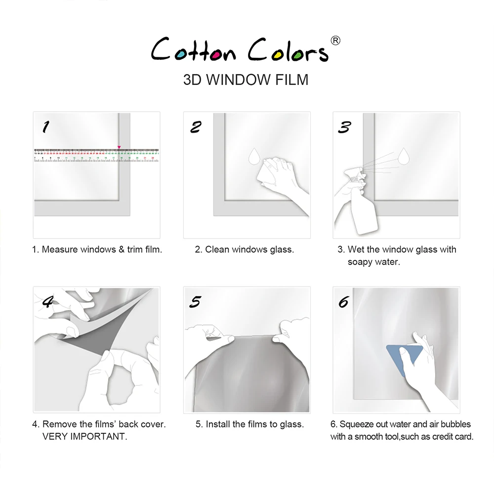 CottonColors ПВХ Водонепроницаемый Window Films, премиум Без Клея Статические 3D Декоративные Конфиденциальности Спальня Стекло Стикер Размер 45x200 См