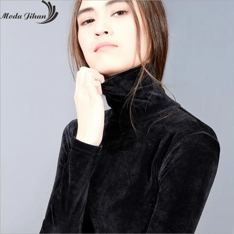 Moda Jihan Fall Women Shirts Long Sleeve Bottoming Shirts Velvet Turtleneck Comfy And Stretchy Basic Ladey TShirts Blusas