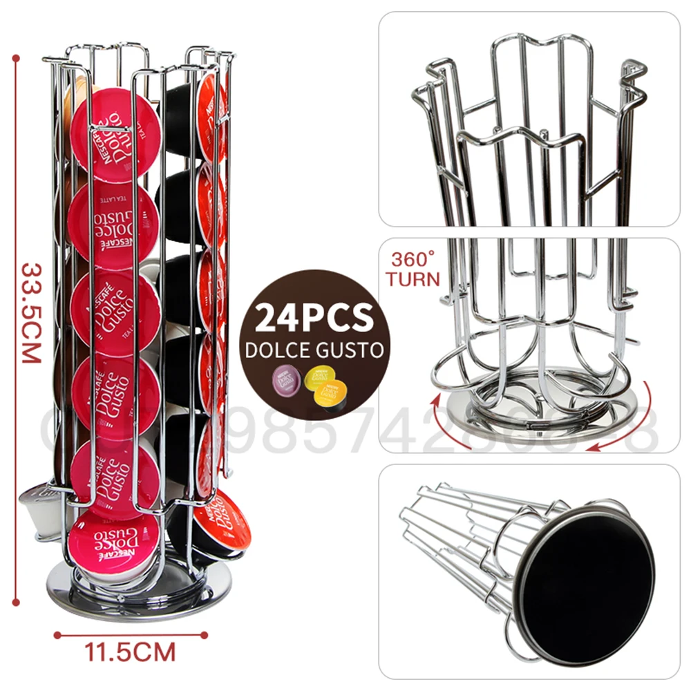 

Stainless Steel Revolving Rotating 24 Capsules Coffee Pod Holder Tower Stand Rack For Dolce Gusto Ship From Russian