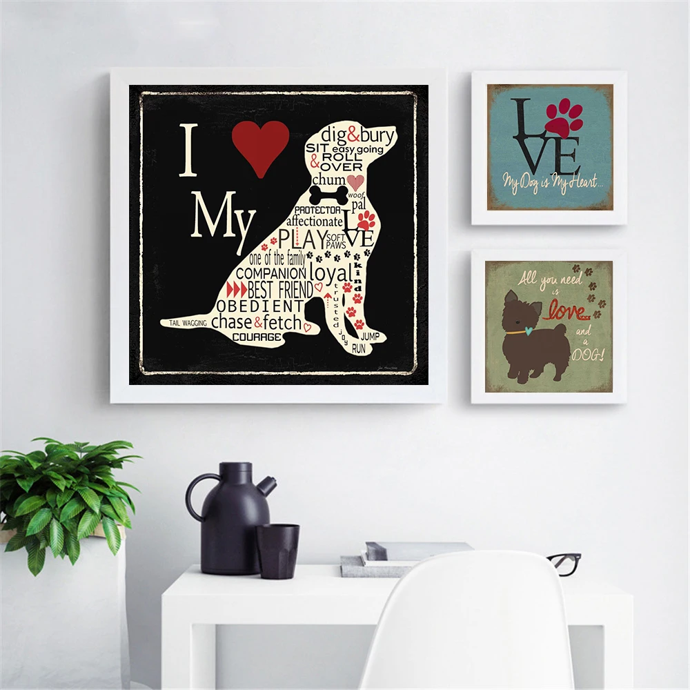 Винтажные плакаты и принты I Love My Dog настенные картины на холсте в стиле ретро для