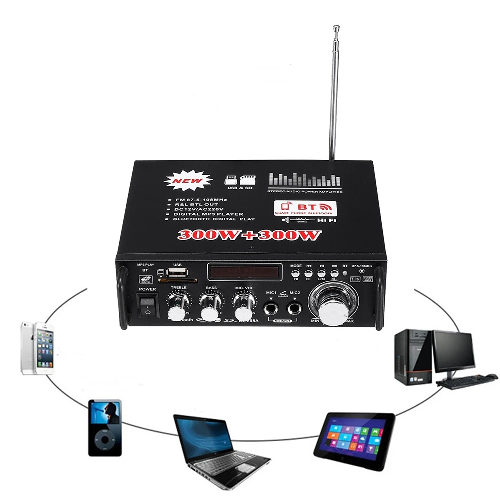 12V 220V ЖК дисплей Дисплей цифровой усилитель HIFI аудио стерео Мощность с цифровым