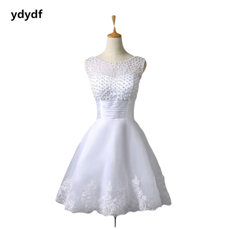 

European Retro beading short white dresses plus size