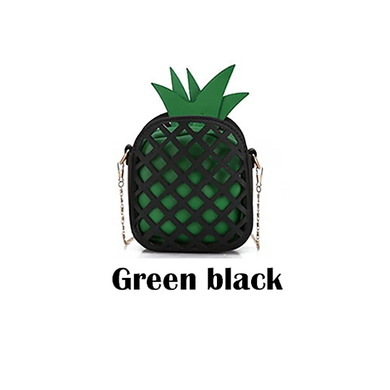 PGOLEGGY PU Милая женская сумка женская милая сумка в виде ананаса с цепочкой выдалбливают Мини сумочки в форме фруктов для девочек небольшой квадратный пакет - Цвет: Зеленый